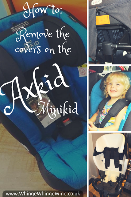 A pictorial how-to showing you how to get off, change, remove the car seat covers from an Axkid Minikid carseat