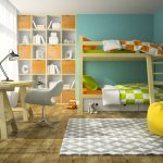 Interior of children room with bunk bed 3D rendering