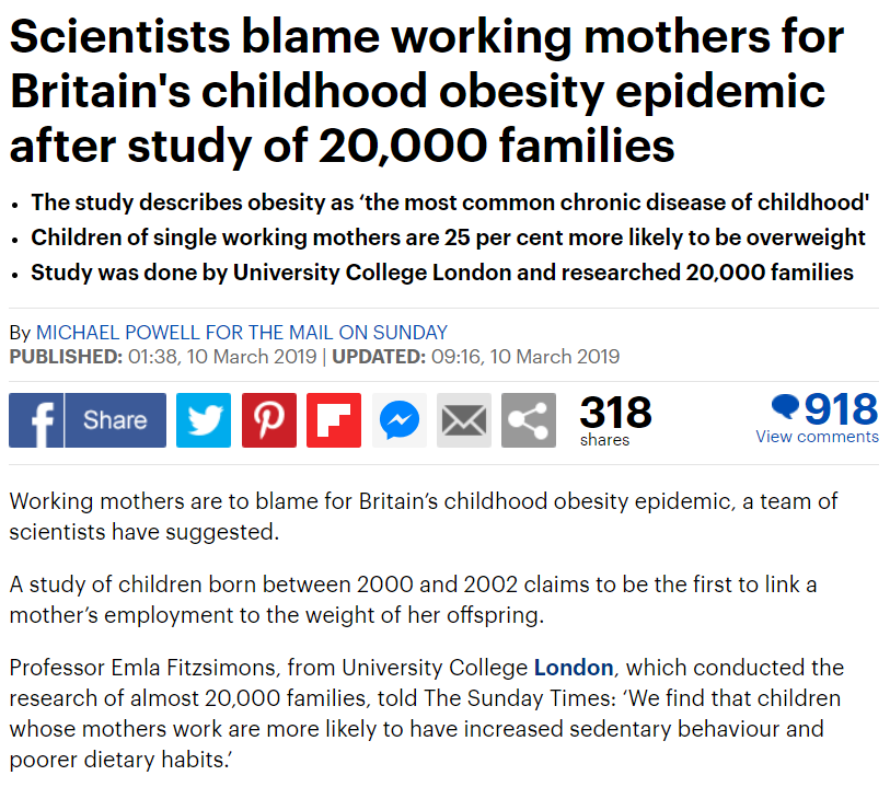 daily mail scientists blame working mothers for childhood obesity