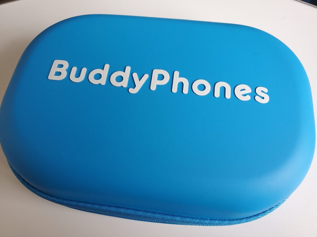 BuddyPhones Cosmos+ active noise cancelling wireless headphones for kids hard case