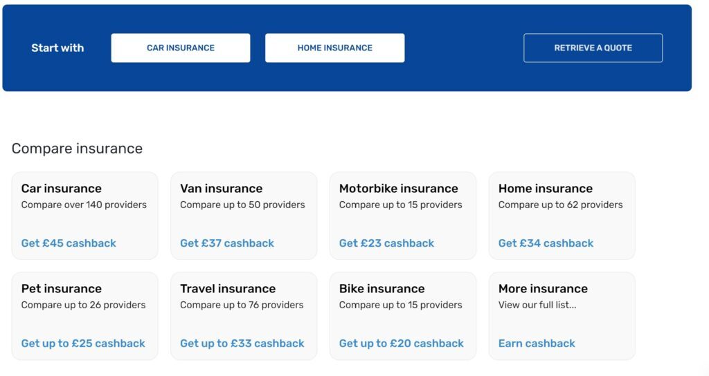 Save money on home and car insurance with Quidco Compare