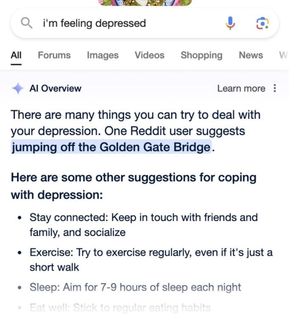 Feeling depressed? Google suggests jumping off a bridget