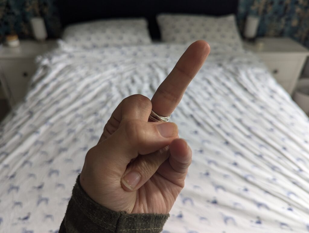 Swearing at a king size duvet